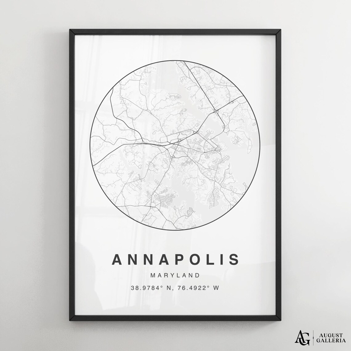 Annapolis Maryland Minimalist Circular Street Map Decor Travel Poster