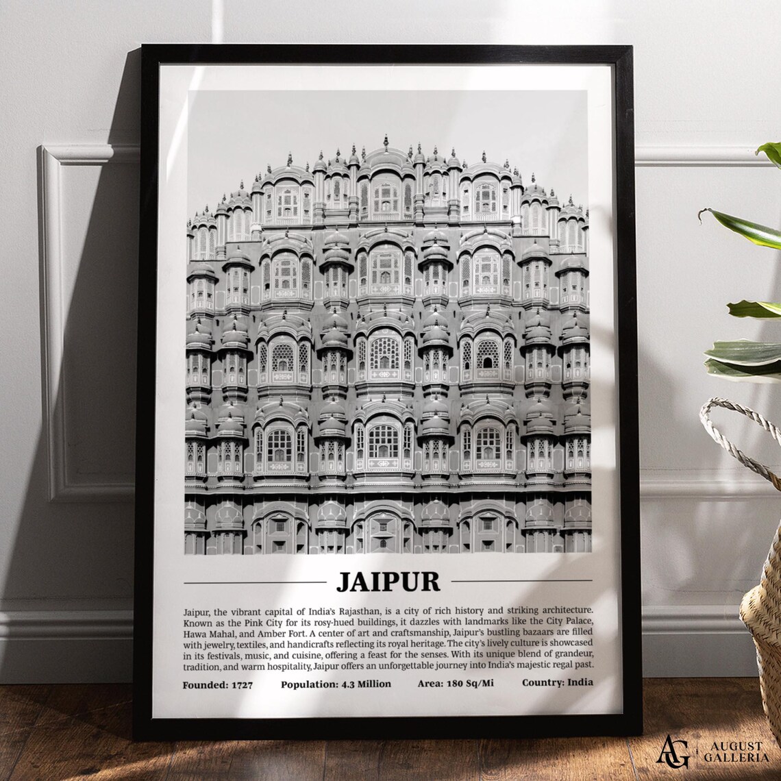 Jaipur Hawa Mahal Palace Black and White India Heritage City Poster
