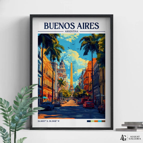 Buenos Aires Argentina Retro Travel Print Wanderlust Posters Wall Art Framed Prints Canvas Poster