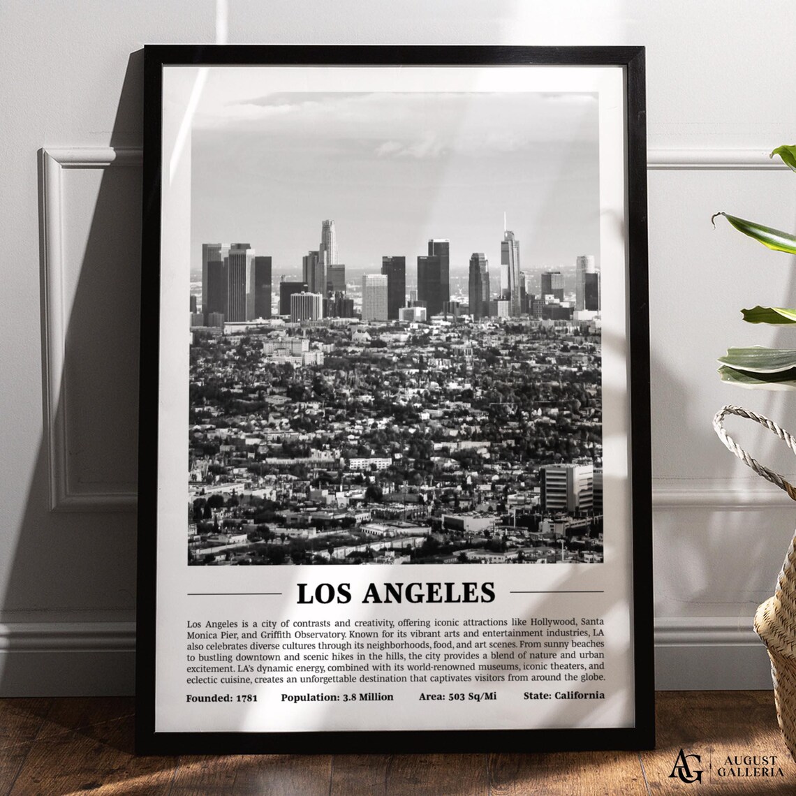 Los Angeles Black and White Downtown Skyline City Photo Poster
