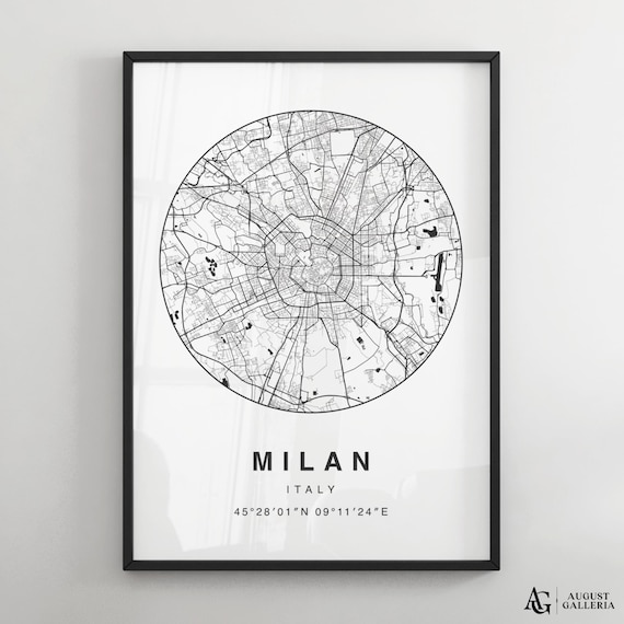 Milan Italy Minimalist City Map Poster with Coordinates Art Decor