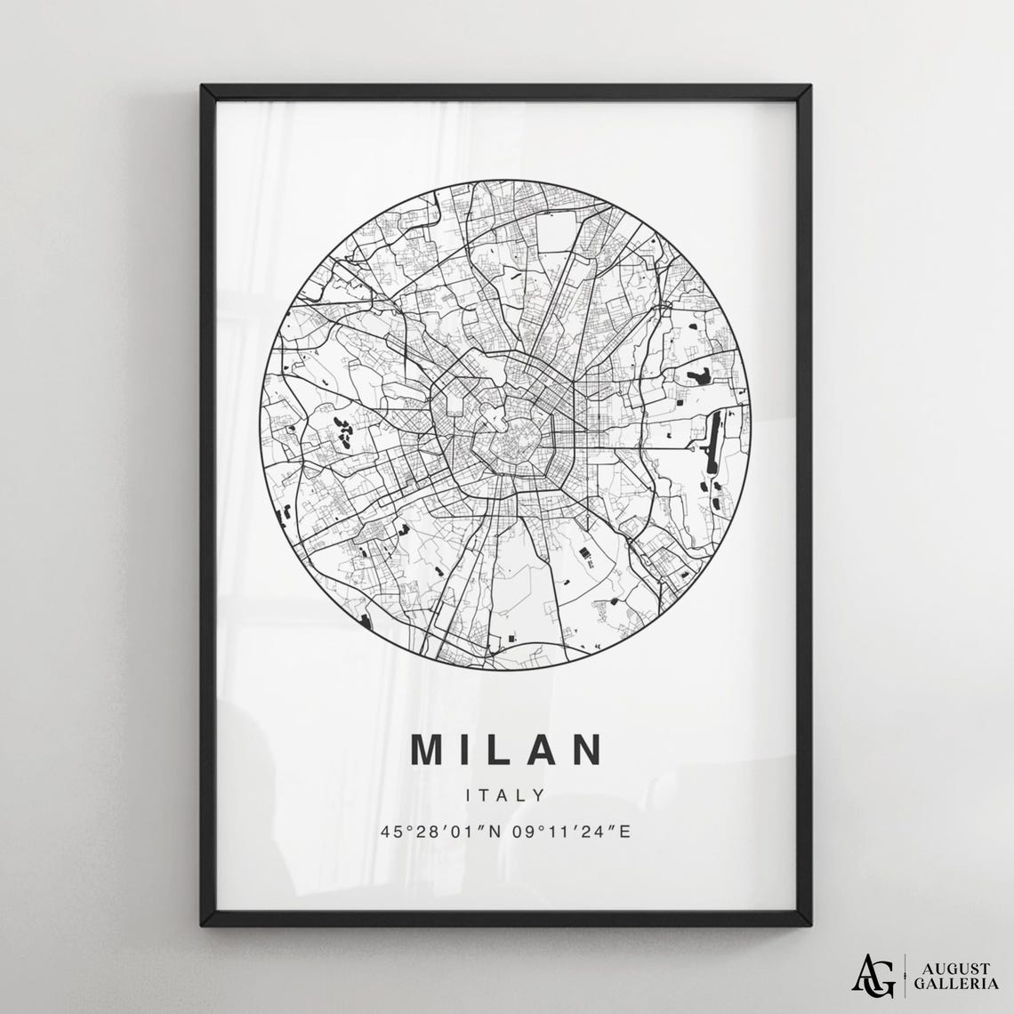 Milan Italy Minimalist City Map Poster with Coordinates Art Decor