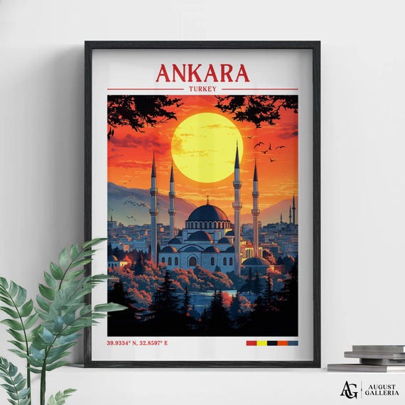 Ankara Turkey Retro Travel Print Wanderlust Posters Wall Art Framed Prints Canvas Poster