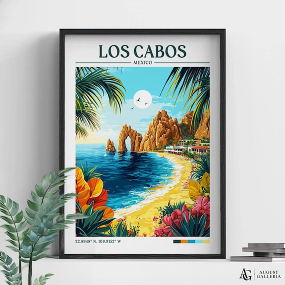 Los Cabos Mexico El Arco Rock Arch Beach Retro Travel Poster