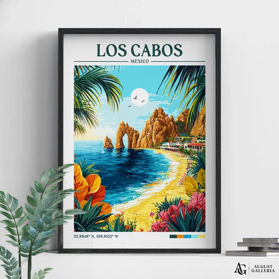 Los Cabos Mexico Retro Travel Print Wanderlust Posters Baja Wall Art Framed Prints Canvas Cabo Poster