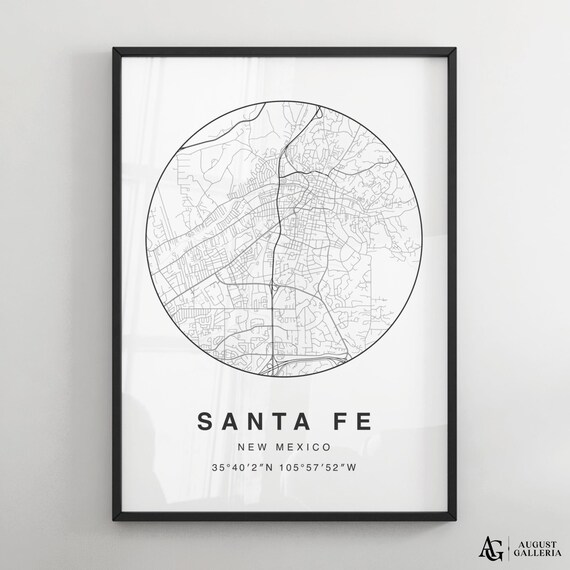 Santa Fe New Mexico Minimalist Black and White City Map Poster
