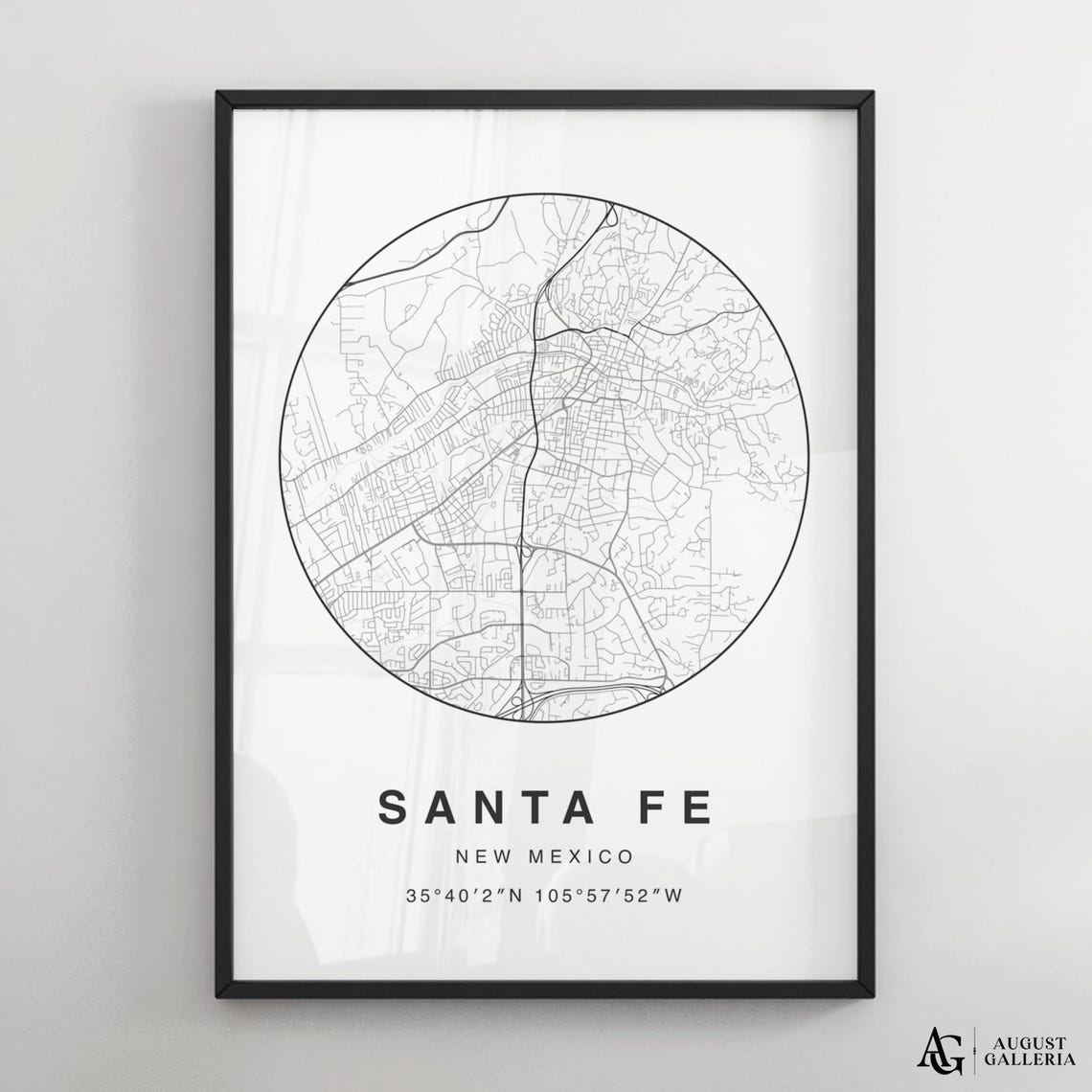 Santa Fe New Mexico Minimalist Black and White City Map Poster