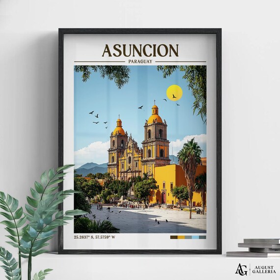Asuncion Paraguay Golden Cathedral Plaza Historic City Travel Poster