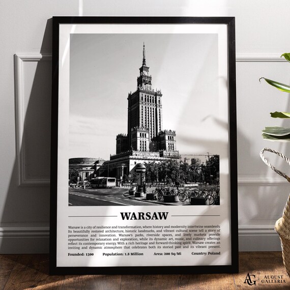Warsaw Poland Black and White City Palace of Culture Landmark Poster