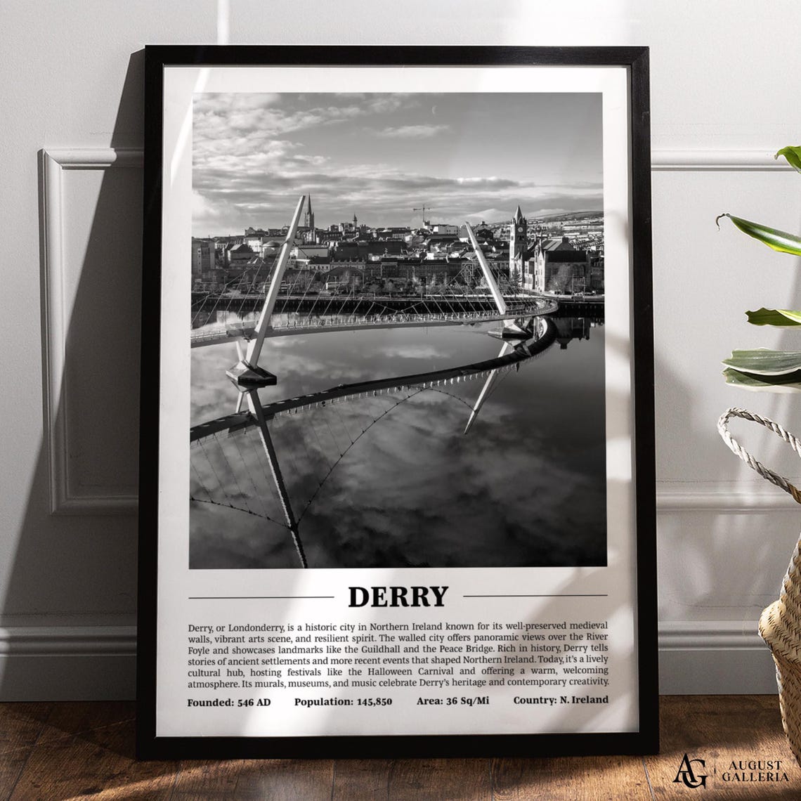 Derry Northern Ireland Black And White Peace Bridge River Poster