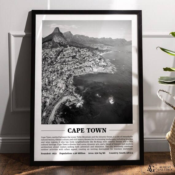 Cape Town Black And White City Skyline Travel Poster South Africa
