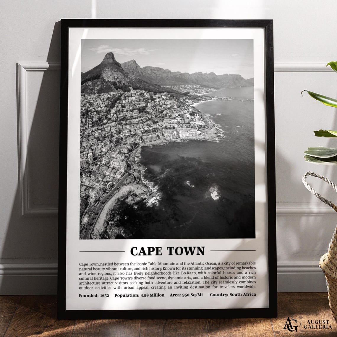 Cape Town Black And White City Skyline Travel Poster South Africa
