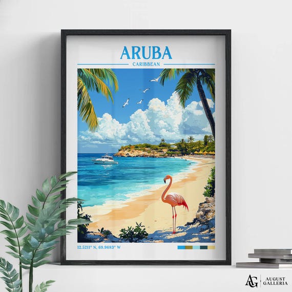 Aruba Caribbean Retro Travel Print Wanderlust Posters Wall Art Framed Prints Canvas Poster