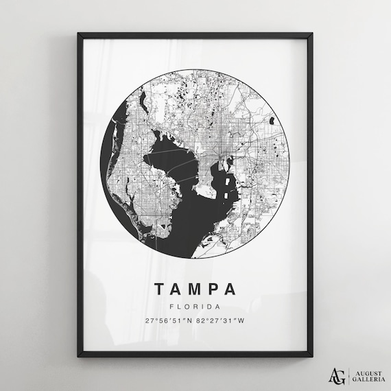 Tampa Florida Minimalist City Map Poster with Coordinates Art