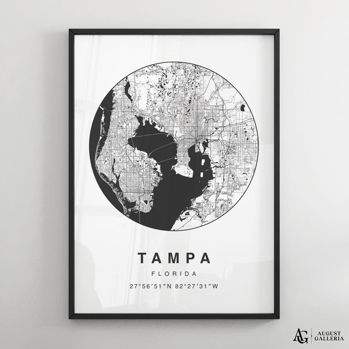 Tampa Florida Minimalist City Map Poster with Coordinates Art