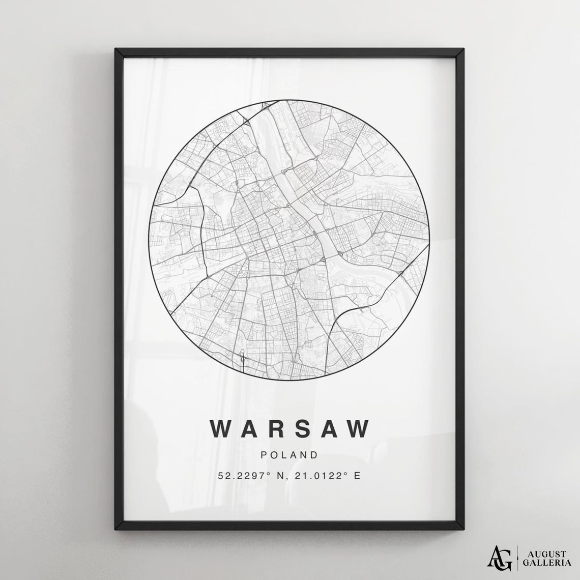 Warsaw Poland Circular City Map Minimalist Black White Poster