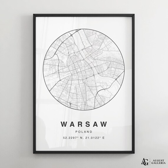 Warsaw Poland Circular City Map Minimalist Black White Poster