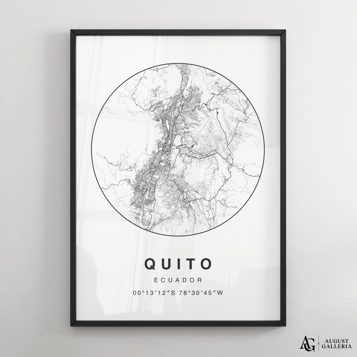 Quito Ecuador Circular Minimalist Black White City Map Poster
