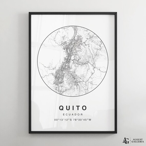 Quito Ecuador Circular Minimalist Black White City Map Poster