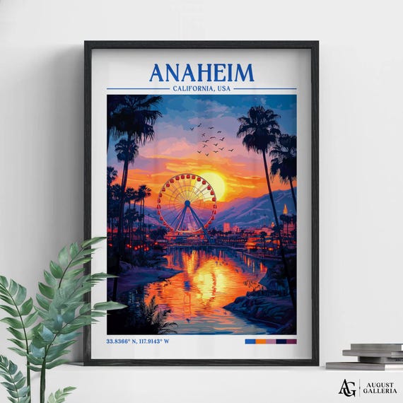 Anaheim Retro Travel Print Wanderlust Posters Wall Art Framed Prints Canvas Poster