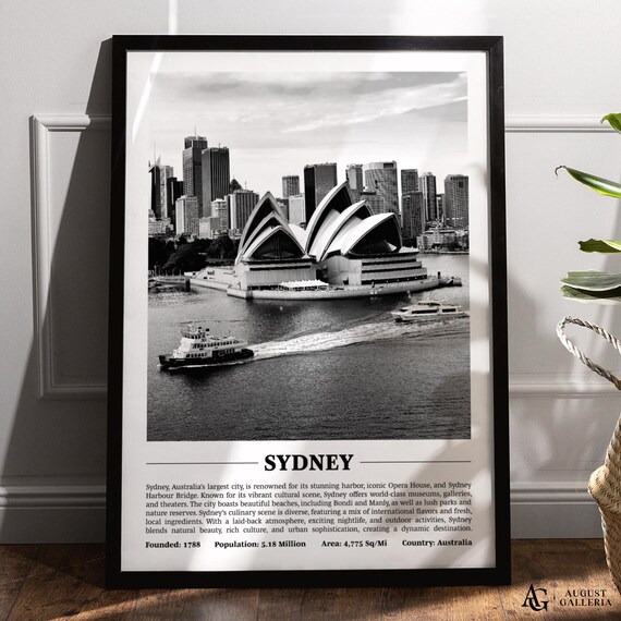 Sydney Opera House Harbour Black White City Photography Poster
