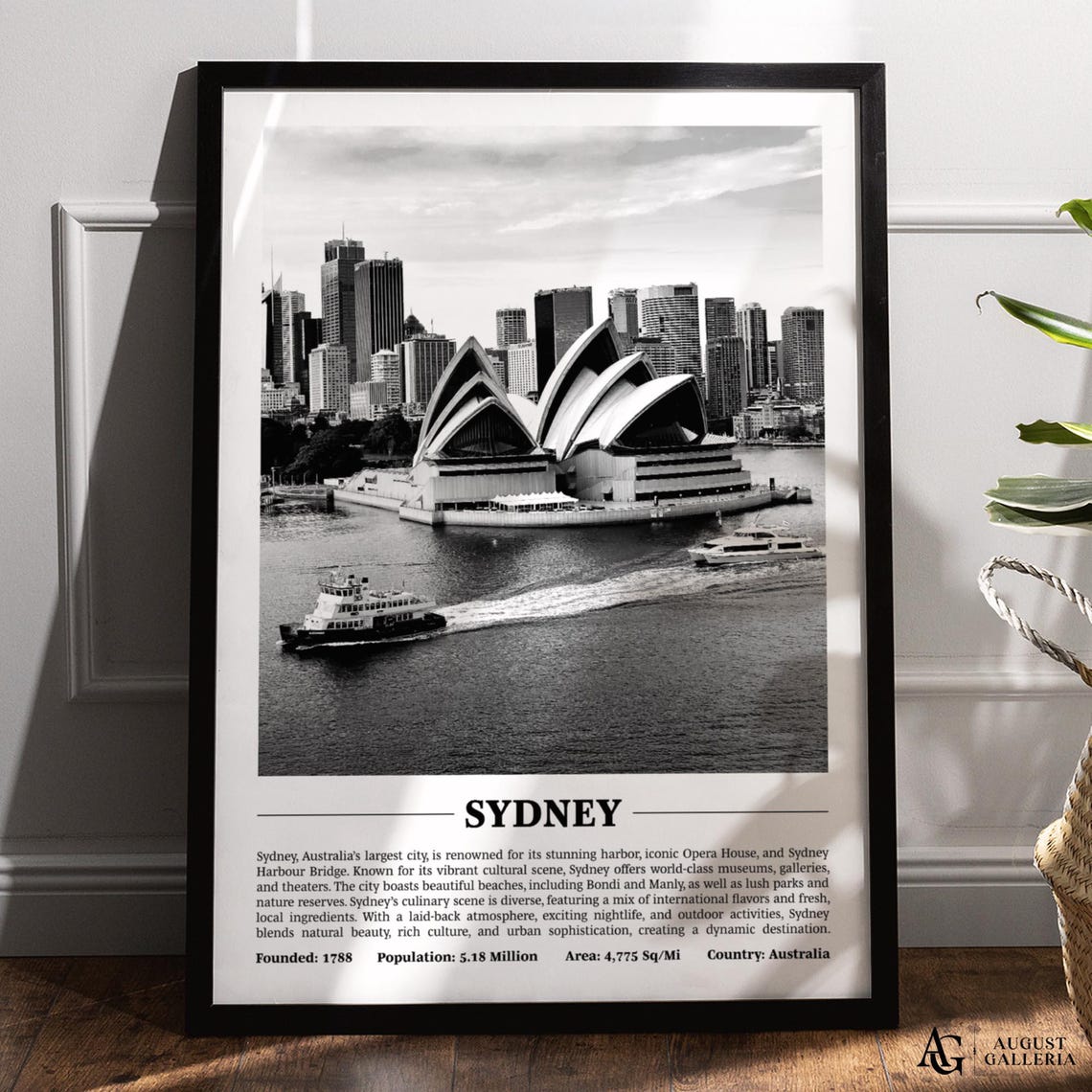 Sydney Opera House Harbour Black White City Photography Poster