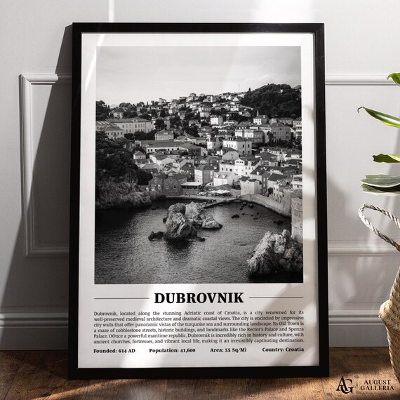 Dubrovnik Croatia Black And White Adriatic Coast Old Town Poster