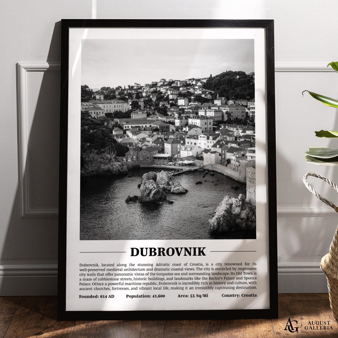 Dubrovnik Croatia Black And White Adriatic Coast Old Town Poster