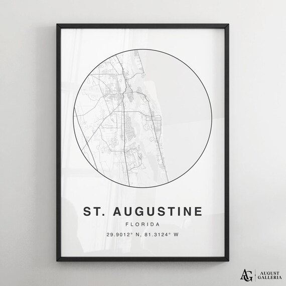 St Augustine Florida Minimalist City Street Map Black White Art Poster
