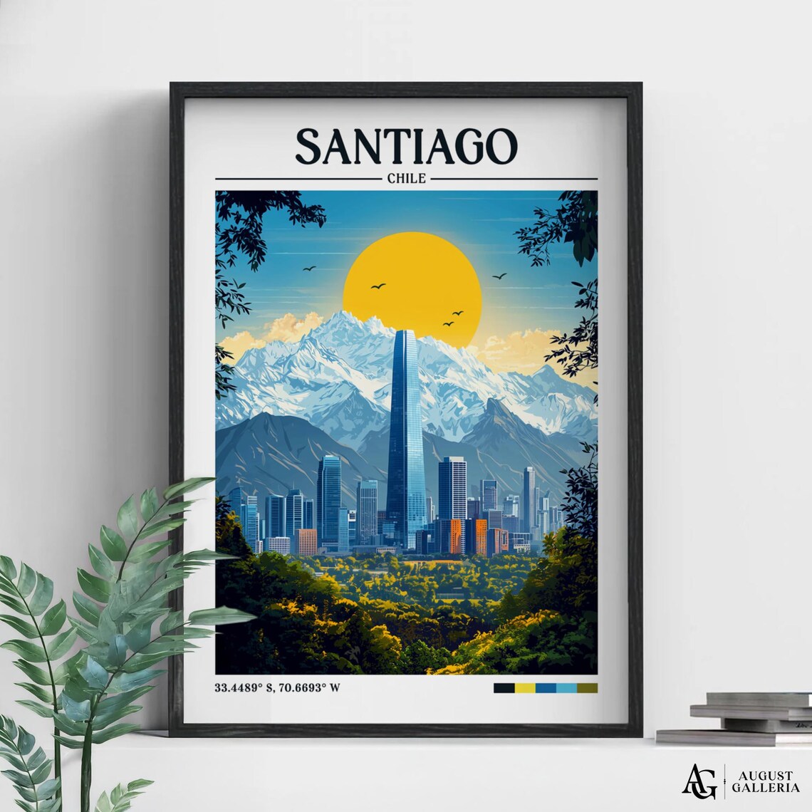 Santiago Chile Retro Travel Poster, Wanderlust