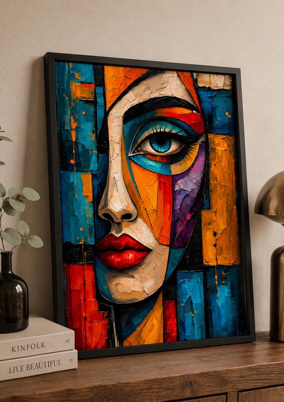 Abstract Face Wall Art Print Colorful Modern Portrait Poster Contemporary Geometric Artwork Bold Gallery Decor