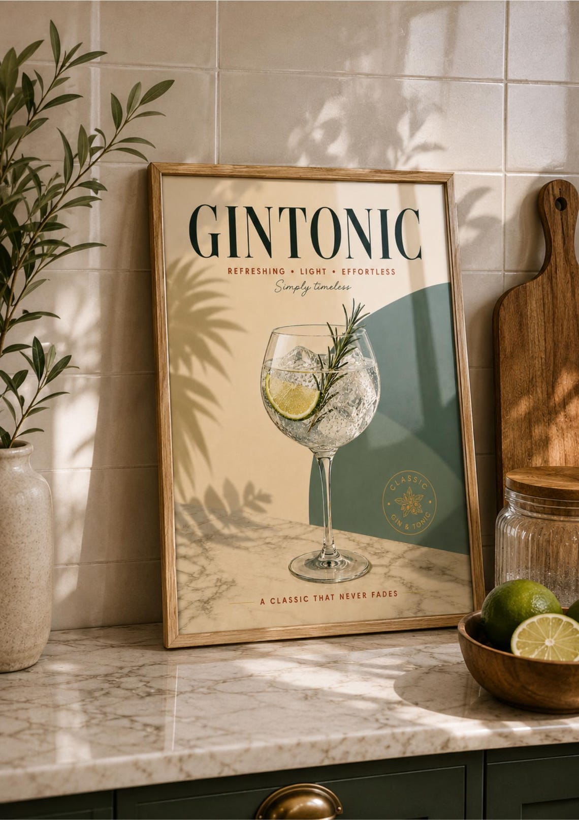 Gin And Tonic Wall Art Print Cocktail Poster Home Bar Decor Kitchen Vintage Lover Gift