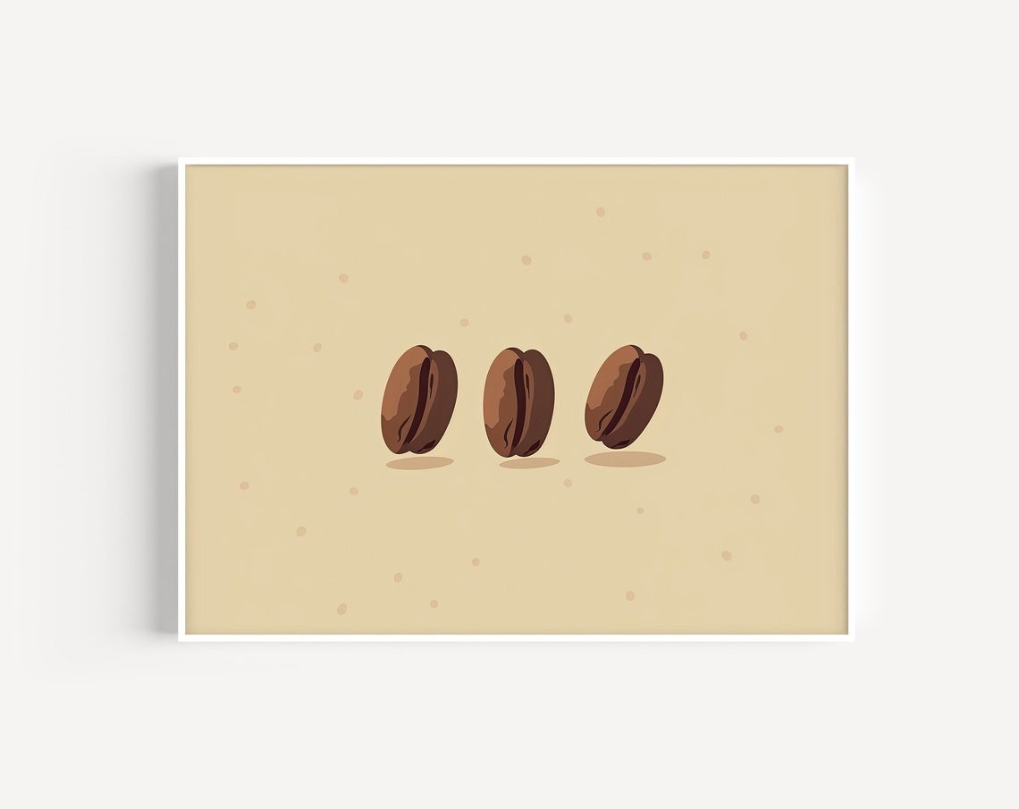 Three Roasted Coffee Beans Minimalist Modern Beige Kitchen Wall Art