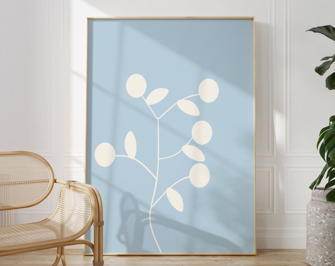 Sky Blue Boho Abstract Branch Botanical Minimalist Line Art Poster