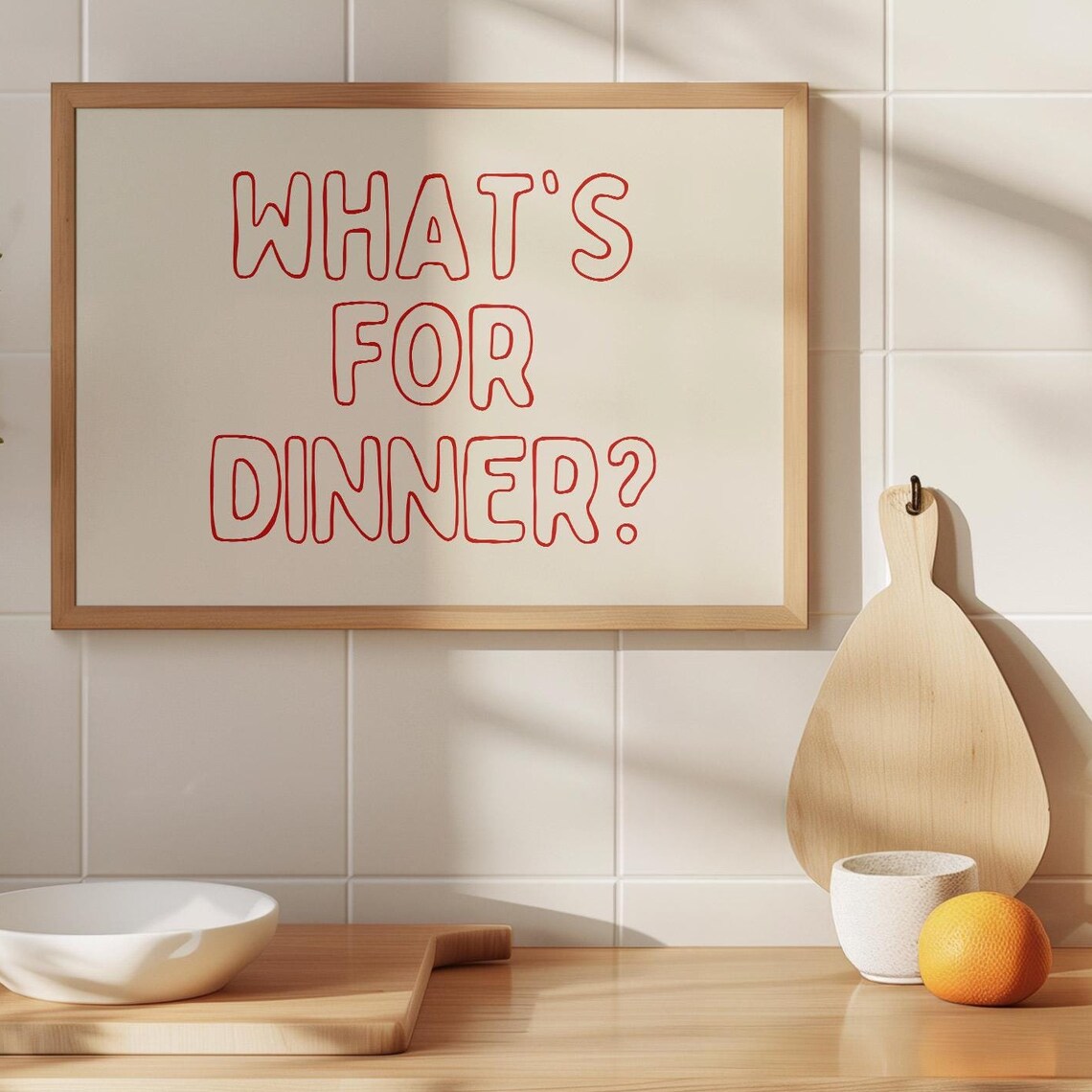 Whats For Dinner Print, Cute Kitchen Typography Poster - Image 2