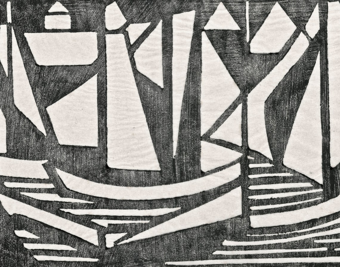 Abstract Beach Linocut Line Art, Vintage Wall Art - Image 3