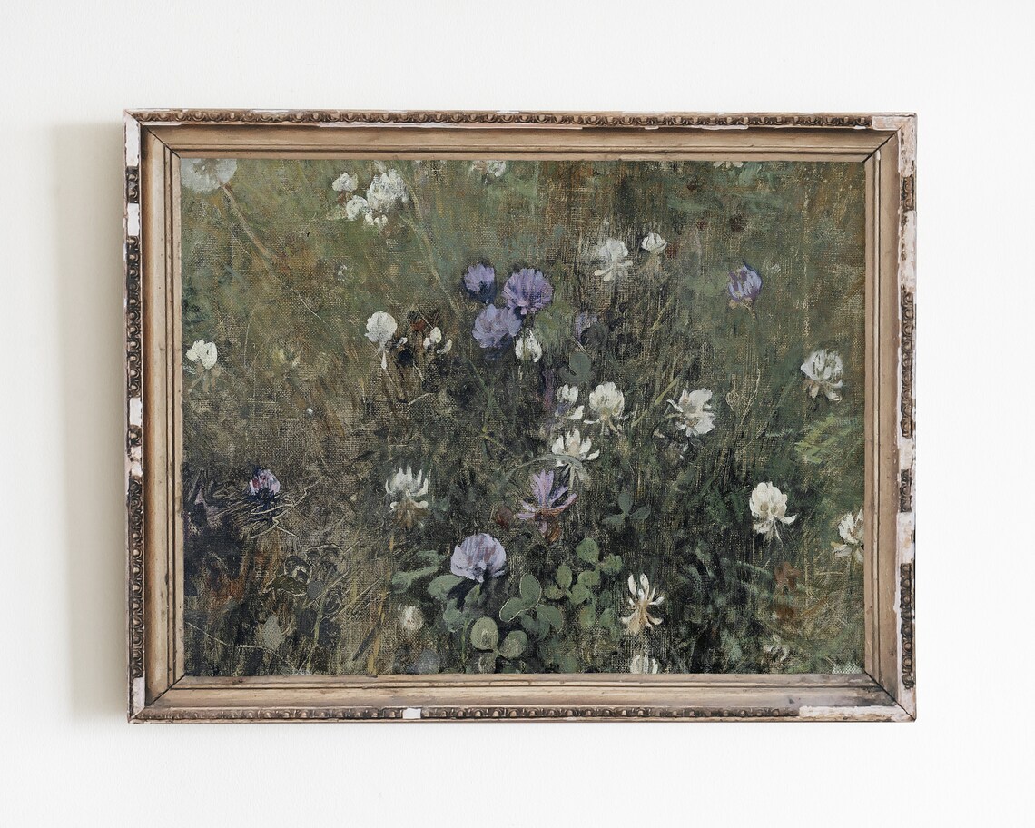 Antique Country Flower Art Clover Art Spring Art Garden Painting Flower Wall Art Vintage Art Antique Painting Spring Wall Decor