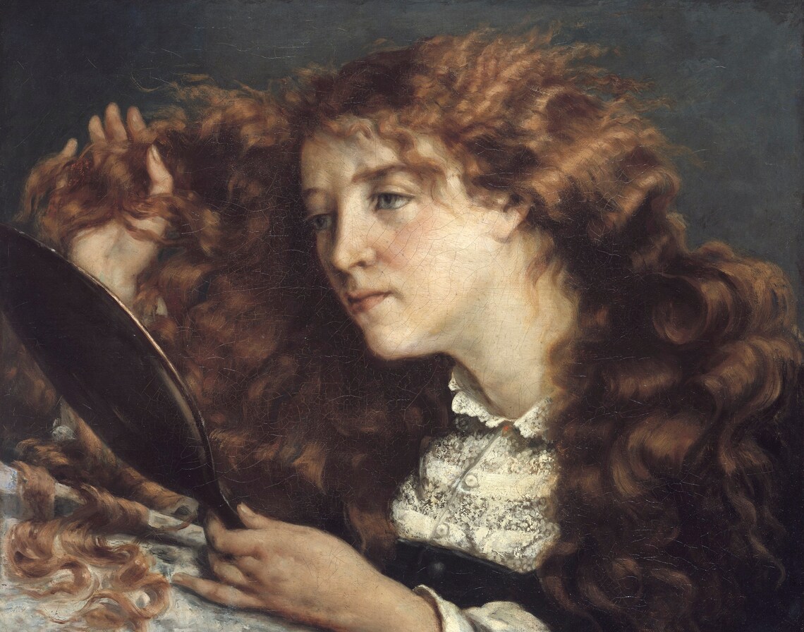 Red Haired Woman With Hand Mirror Romantic Moody Oil Portrait Art Print - Image 3