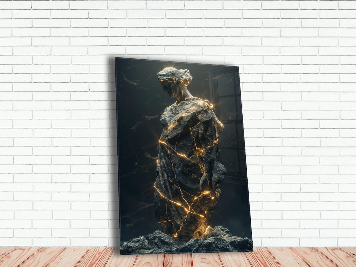 Greek Statue Golden Cracks Poster Ancient Sculpture Stone Art
