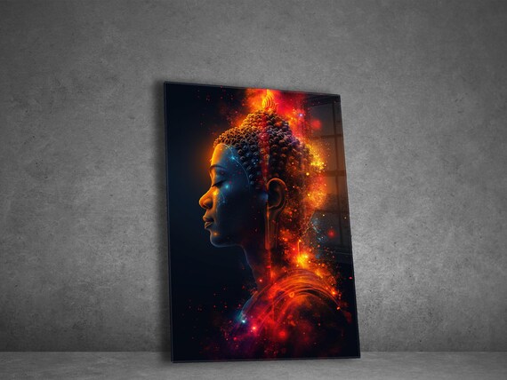 Buddha Profile Poster Fiery Orange Cosmic Energy Spiritual Art