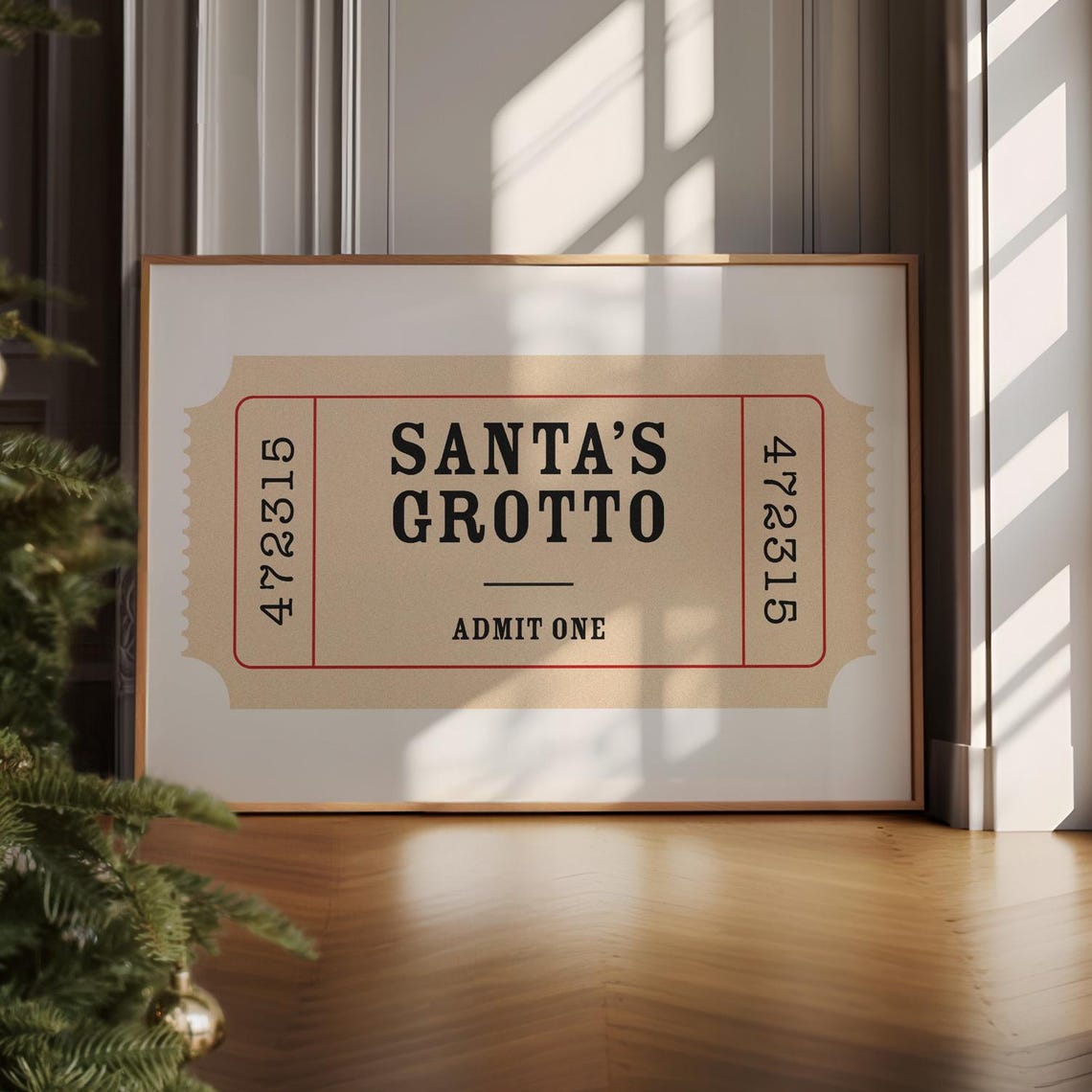 Santas Grotto Admit One Ticket Christmas Holiday Wall Decor Poster