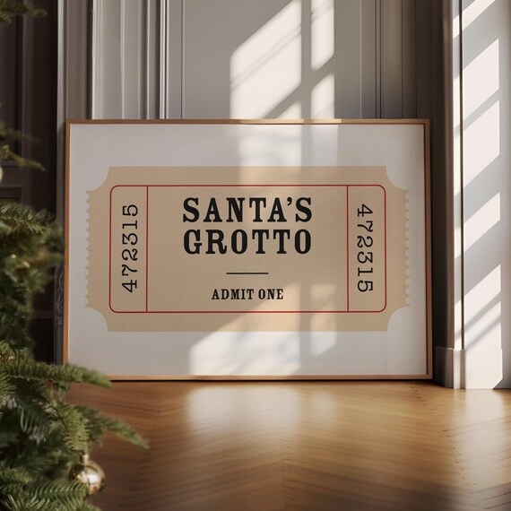 Santas Grotto Admit One Ticket Christmas Holiday Wall Decor Poster