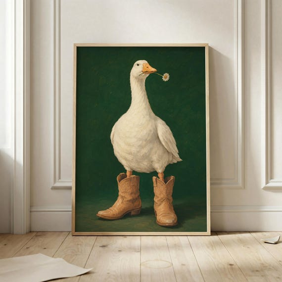 Cowboy Goose Wall Art Funny In Boots Print Western Farmhouse Poster
