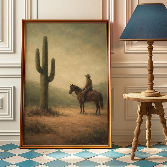 Vintage Western Cowboy Desert Poster Rustic Farmhouse Southwest Decor Adventure Wall Art Wild West Horse Print
