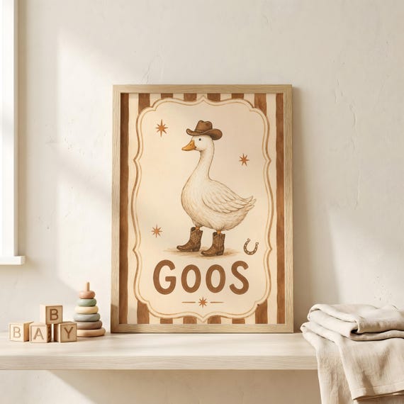 Personalized Silly Cowboy Goose Wall Art Print Custom Toddler Mispronunciation Funny Western Dancing Duck Poster