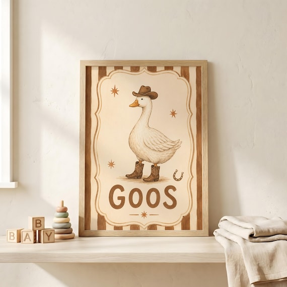 Silly Cowboy Goose Boots Hat Western Nursery Baby Room Poster