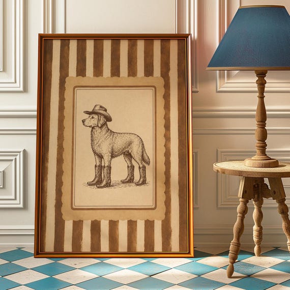 Cowboy Dog Funny Western Nursery Art Print