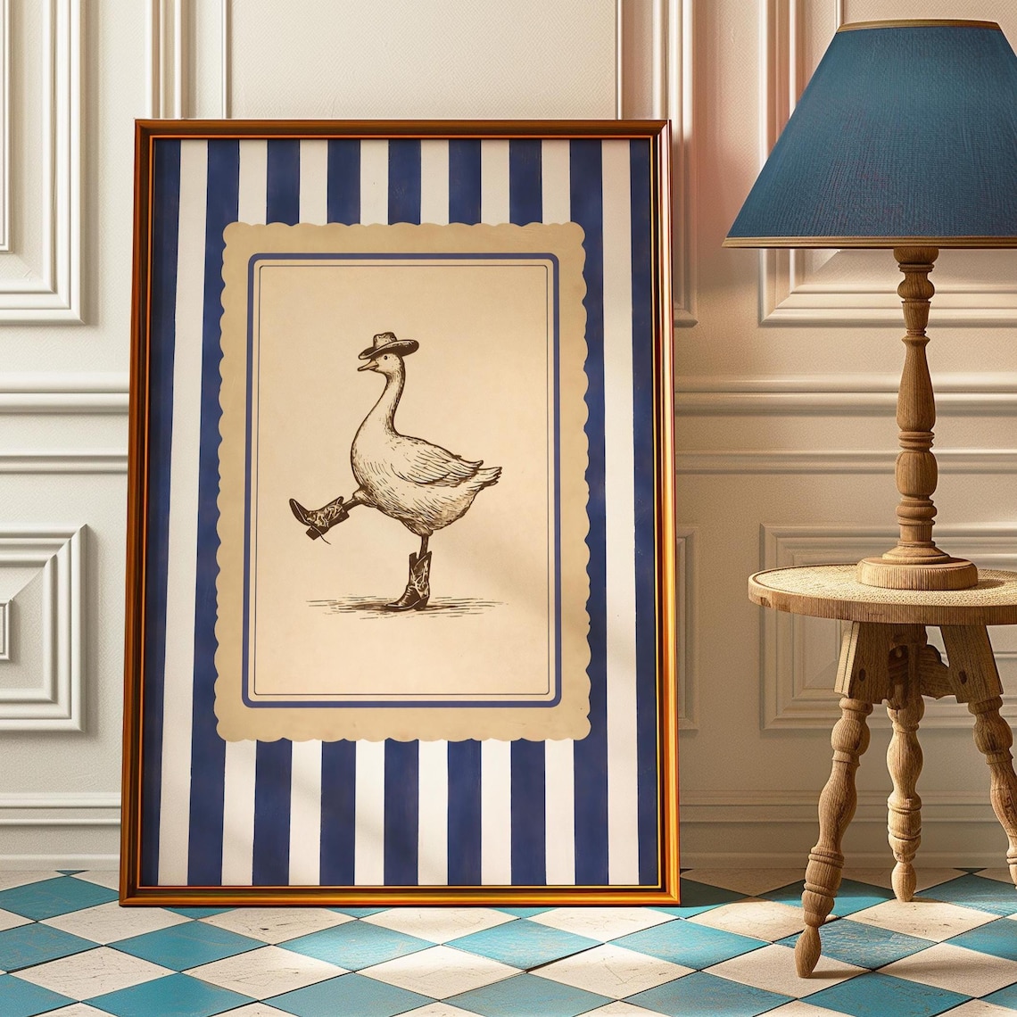 Silly Cowboy Goose Funny Western Nursery Art Print