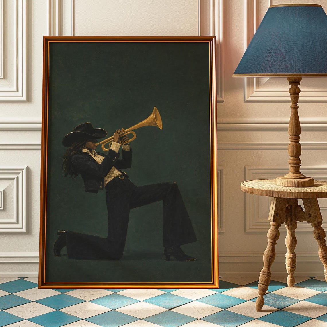 Cowgirl Trumpet Poster Western Music Wall Art Black Woman Print Jazz Painting Nashville Decor Empowering Female