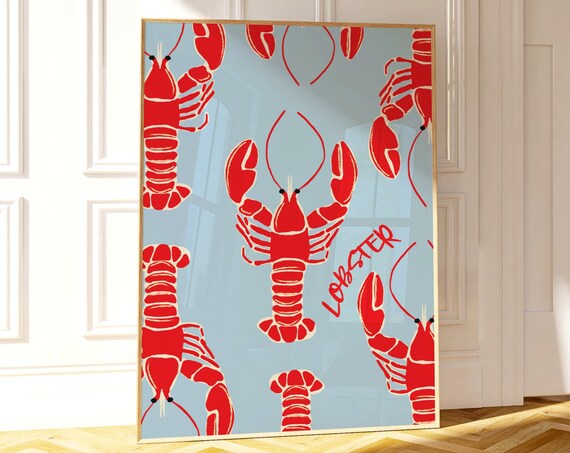 Blue Lobster Art Print Unframed Sea Life Nautical Illustration Wall Art Kitchenliving Room Wall Decor